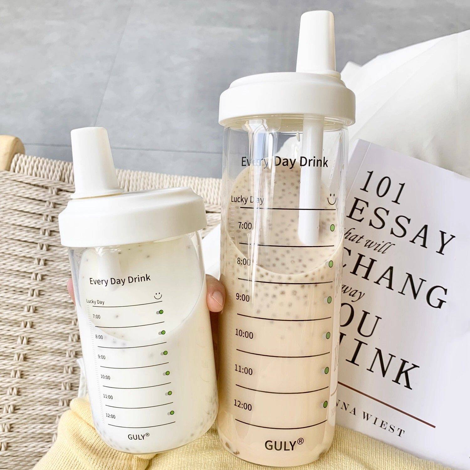 大人冲牛奶专用杯饮水计划高颜值奶茶吸管塑料杯耐热带刻度大容量