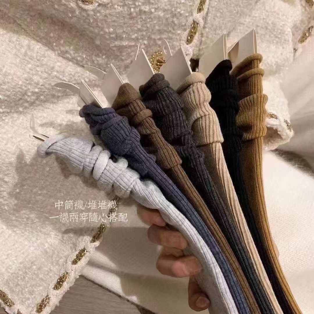 袜子女潮网红款堆堆袜堆堆袜子纯棉女长款秋冬款潮纯色复古日系春