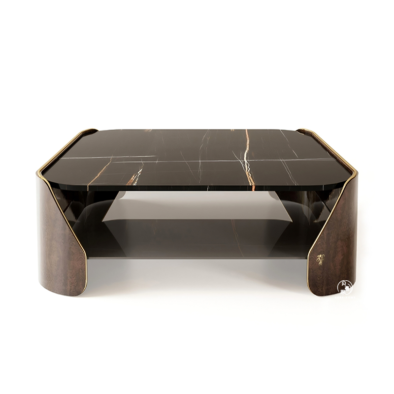 百搭大理石实木茶几设计师高级感