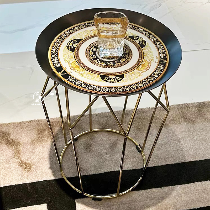 轻奢风金属彩绘边几艺术百搭奢华