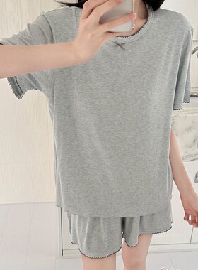 3234莫代尔带胸垫一体式睡衣女套装狗牙撞色边宽容清凉外穿家居服