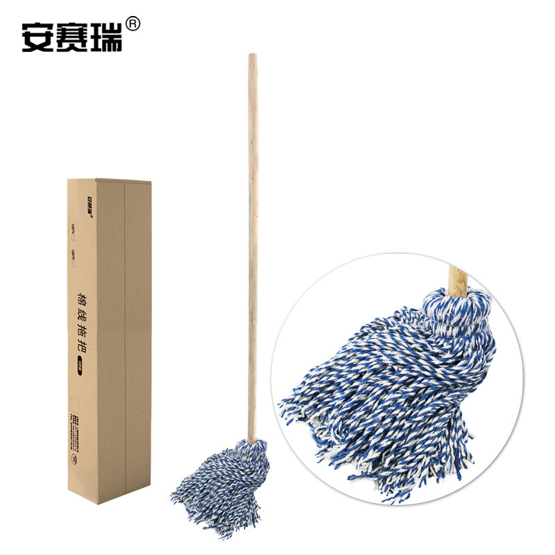 安赛瑞 商用木杆棉线拖把 蓝白棉纱 学校棉拖把（5把装）12874