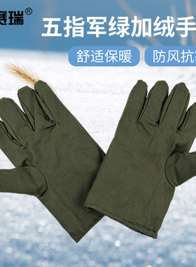 安赛瑞 五指军绿加绒手套 套 加厚手套均码 M000072 双