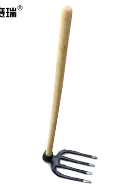 安赛瑞 全钢四齿叉锄 90cm椿木开荒叉锄 实木长柄空心锄头 27110