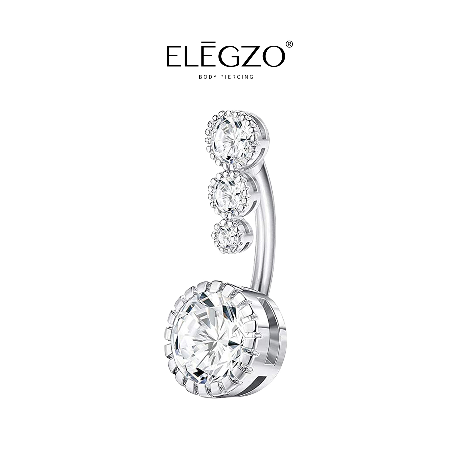 925银肚脐ELEGZO圆形锆石简约