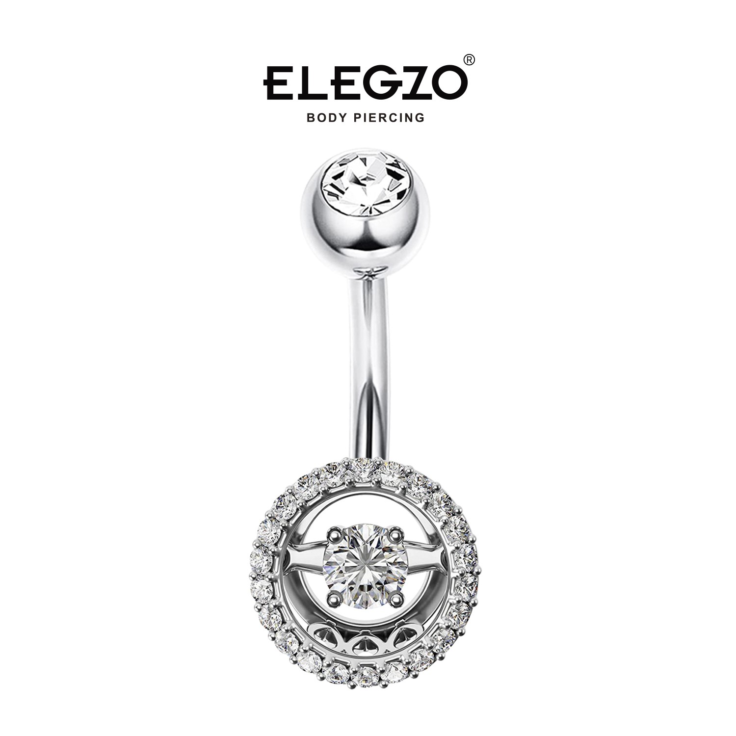 新款纯银防过敏镂空转动设计肚脐钉欧美性感肚钉脐钉脐环ELEGZO