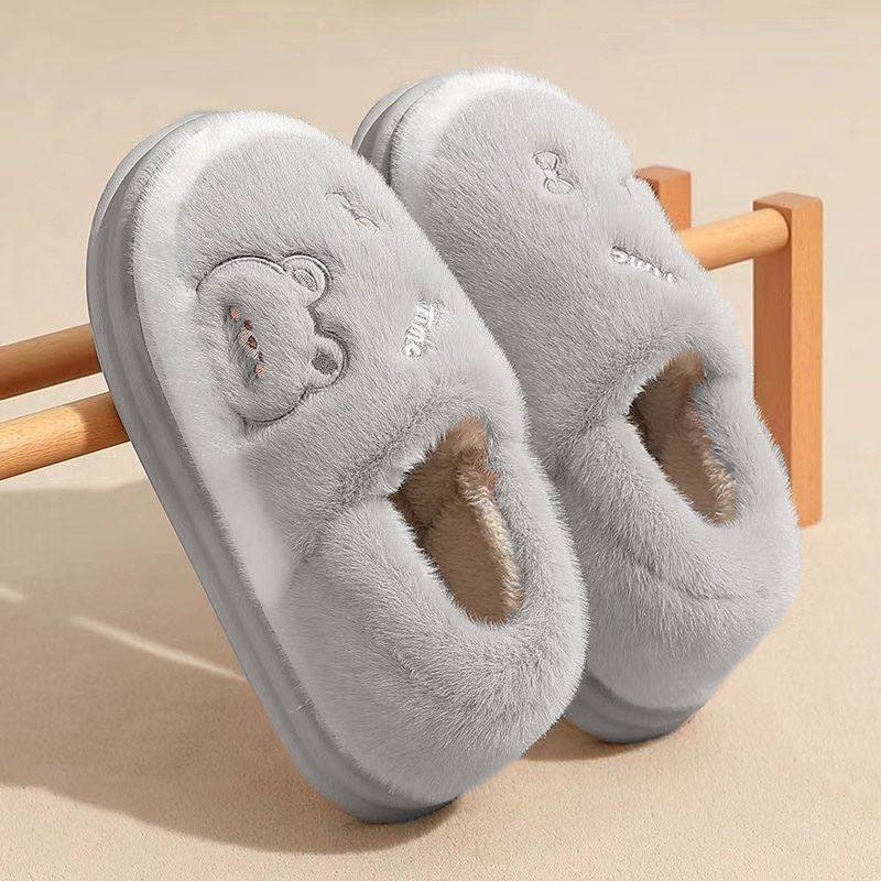 拖鞋男青少年外穿棉拖鞋冬季2024新款室内家居保暖毛绒厚底情侣家