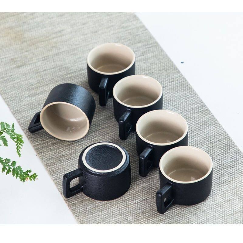 一人独饮茶具带把手黑陶