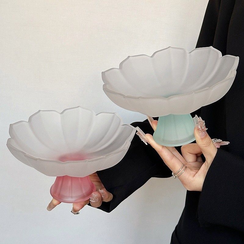 2025年新款水果盘子莲花高脚水果盘家用客厅创意磨砂糖果盘点心糕