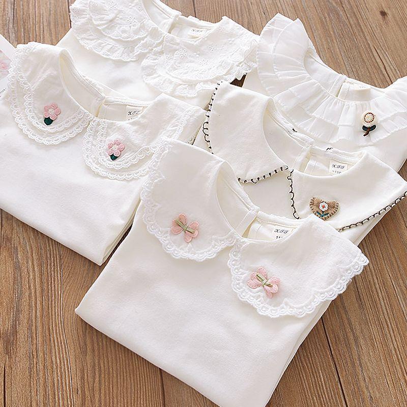 德国品质女童花边翻领打底衫春装儿童宝宝套头衫白色长袖T恤婴儿