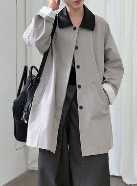 莫舍MOSHE 2025款秋季廓形撞色复古小个子女巨好看白色中长款风衣