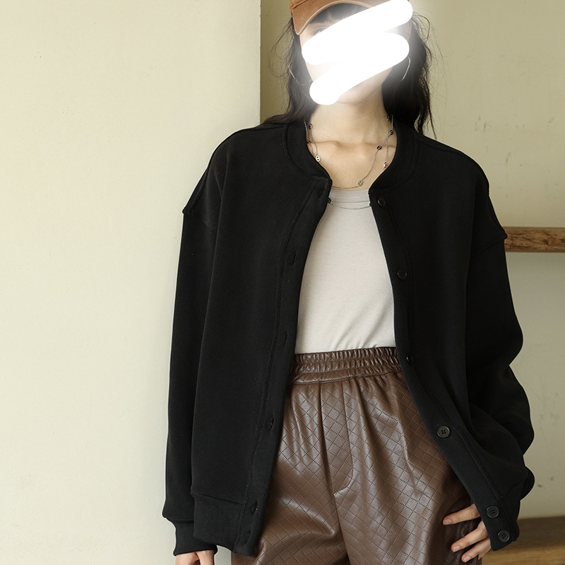 秋冬纯色摇粒绒纽扣开衫女韩系保暖长袖上衣百搭外穿显瘦休闲外套