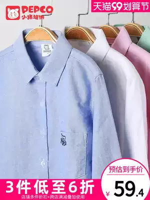 Boys' shirt long sleeve spring and autumn children's shirt medium big children's clothing boy cotton plaid plus velvet shirt lapel top