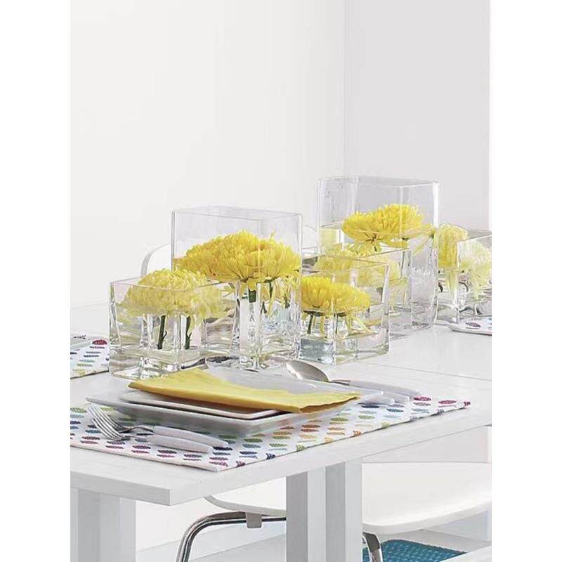 简约水培花盆正方形玻璃花瓶透明绿萝水养植物器皿乌龟缸摆件插花