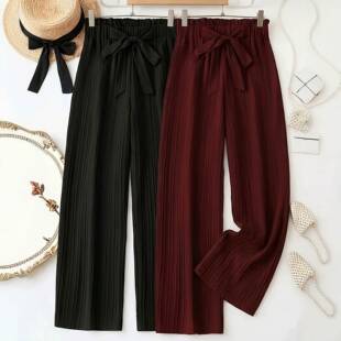 autumn high waist pleated texture wide leg pants for girls
