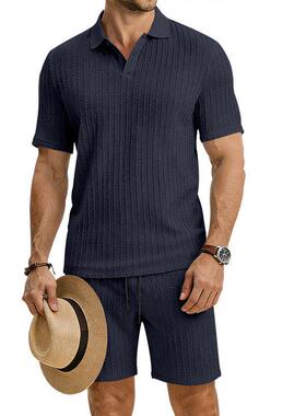 Men Shorts 2 Piece Jacquard Knit Lounge Sets Short Sleeve