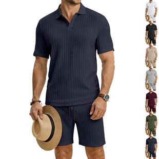 Men Shorts 2 Piece Jacquard Knit Lounge Sets Short Sleeve