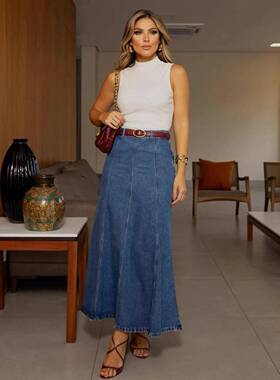 Plus Size Women's Elastic Washed High Waist A-Line Denim