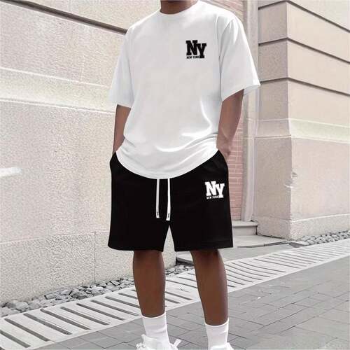 Men Summer Casual Relaxed Set Sleeve Crew Neck Shirt