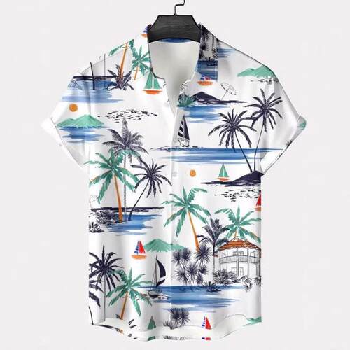 Mens Casual Beach Tropical Print Short Sleeve Shirt Regular
