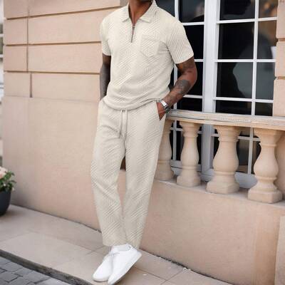 Men Embroidered Polo Shirt Sleeve Set Casual Summer Outfit