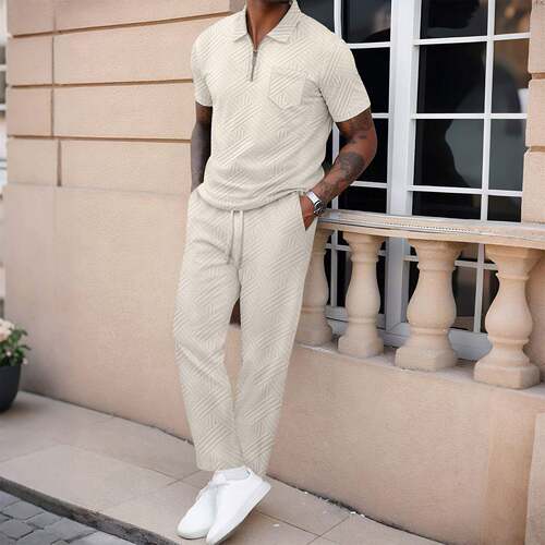 Men Embroidered Polo Shirt Sleeve Set Casual Summer Outfit