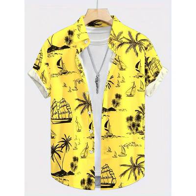 Hawaiian Shirt Men Unisex Summer Beach Casual Sleeves Button
