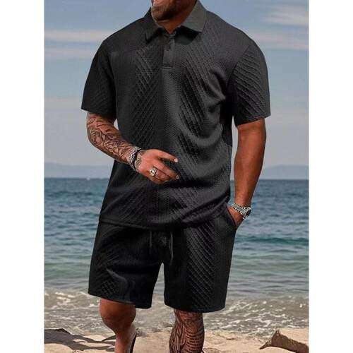 Mens Shorts Set Trending Polo & Jacquard Texture Summer
