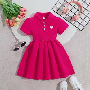 summer young girls simple collared button dress button front