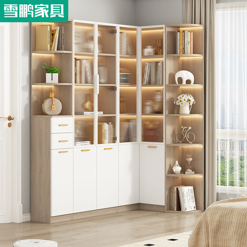 转角书柜置物架客厅墙角柜落地组合L型拐角书架储物展示柜6F69