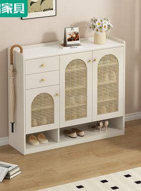 新款藤编门鞋柜入户玄关储物柜一体多层厨房岩板餐边收纳柜6N70