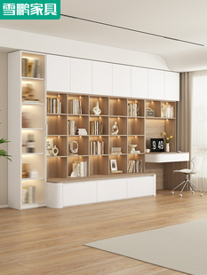 去客厅化书柜书桌一体定制满墙卡座沙发储物柜书房组合书架6F83