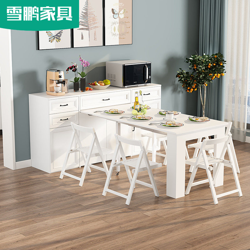 现代简约餐边柜折叠桌伸缩隐形餐桌一体储物柜子定制小户型e-202