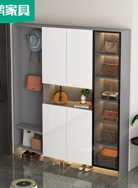 简约一体靠墙家用门口玄关储物柜子窄款入户进门可坐式鞋柜6N37