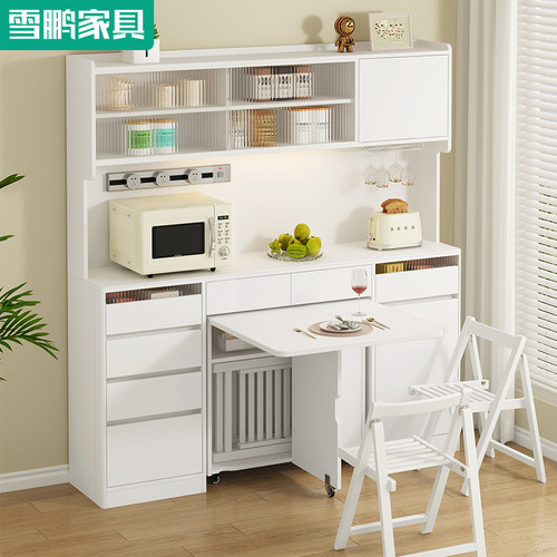 奶油风餐边柜餐桌一体