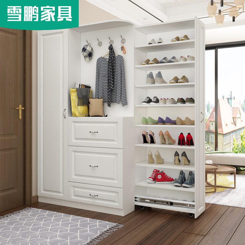 雪鹏现代简欧衣帽架鞋柜一体大容量玄关柜多层抽拉式鞋架6N-235