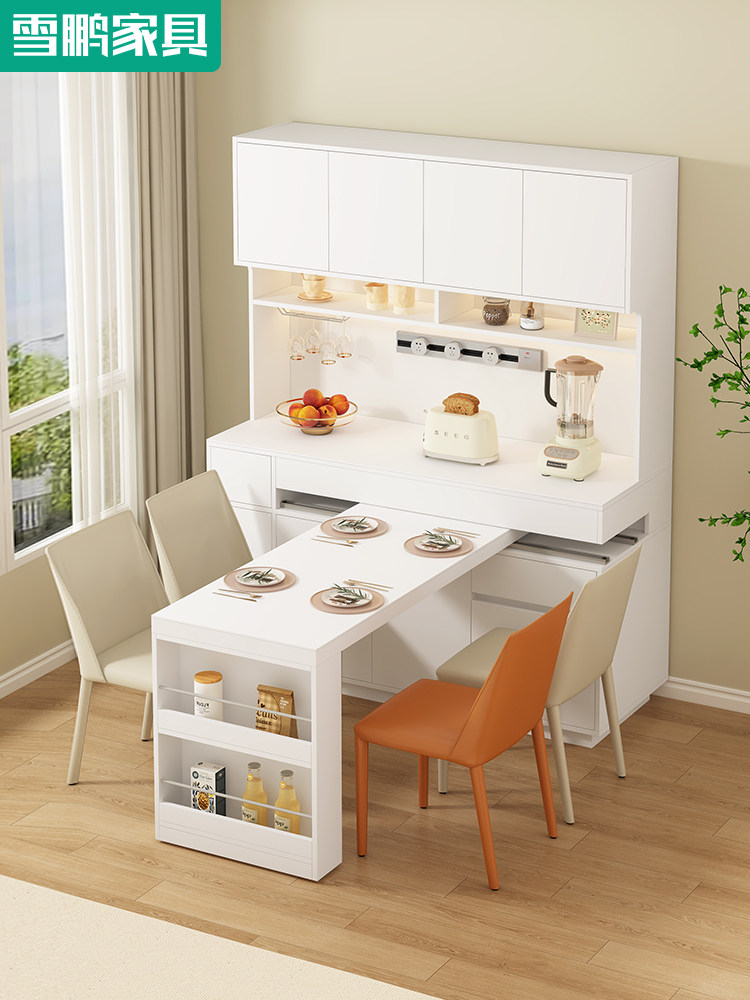 现代简约客餐厅平移旋转餐桌餐边柜酒柜组合一体多功能储物柜6E53