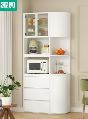 新款圆弧门餐边柜厨房橱柜微波炉置物架客厅酒柜茶水柜一体6G339