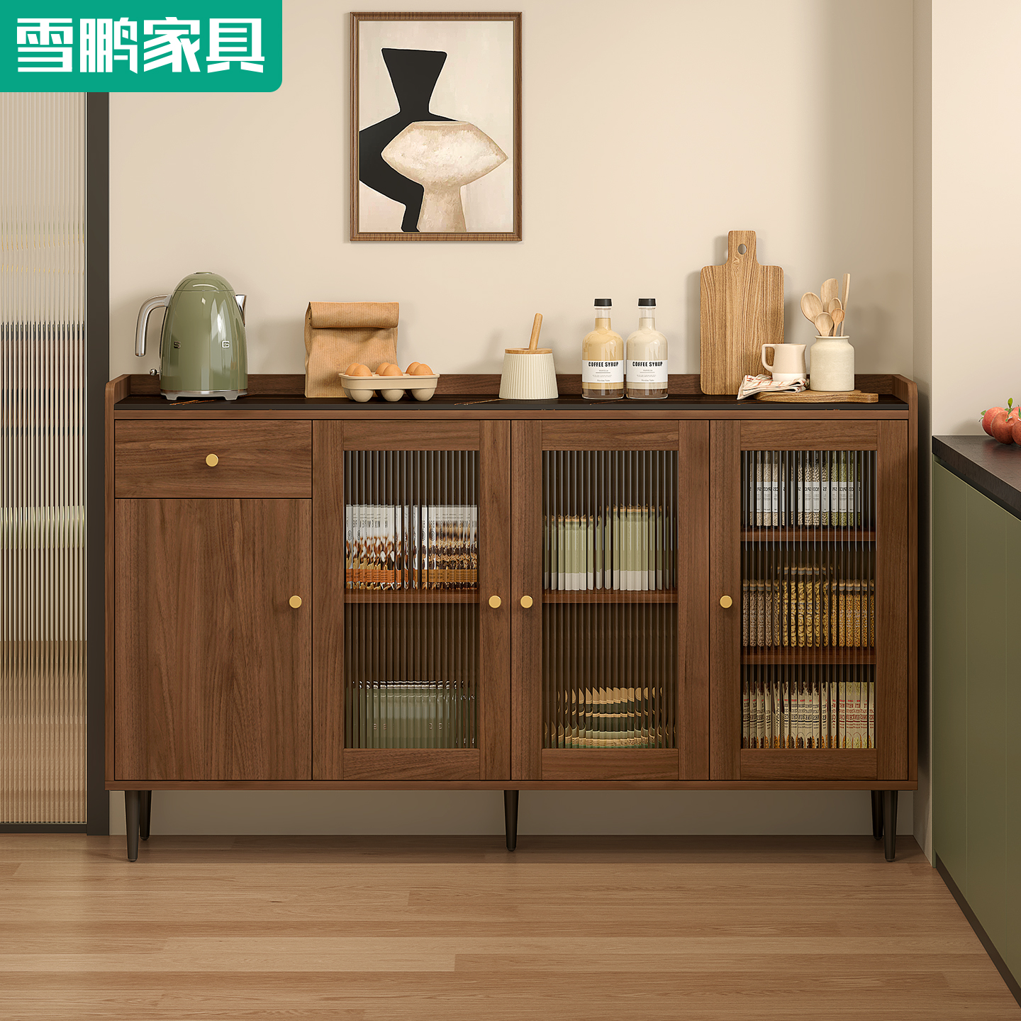 中古风实木多层板餐边柜储物柜