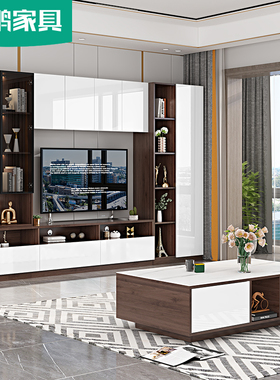 北欧电视柜背景墙一体客厅多功能组合墙柜整墙储物书柜影视柜6D31