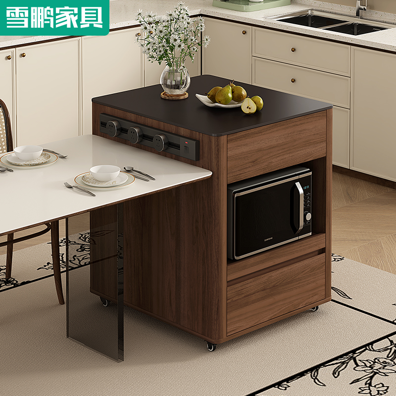 简约多功能可移动岩板岛台餐桌