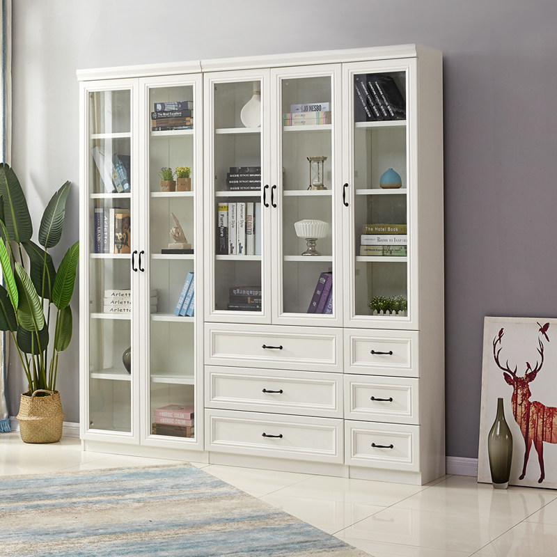 简欧书橱书柜带玻璃门组合简约现代小户型省空间落地柜子 f-203