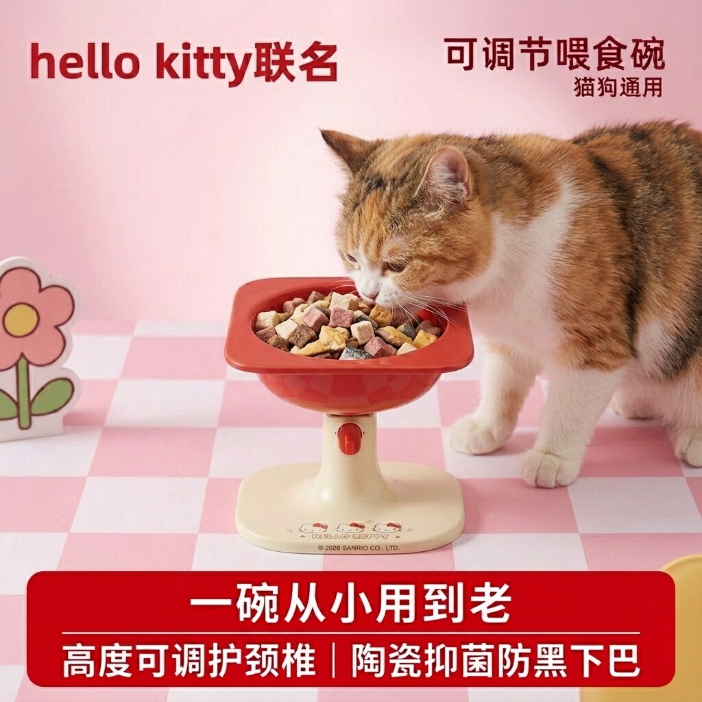 陶瓷猫碗狗碗增高架可调节高度大口径防打翻保护宠物颈椎喝水盆碗