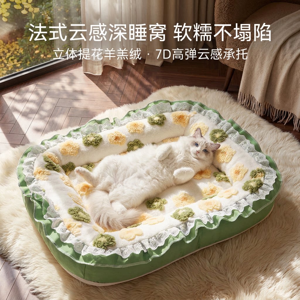法式云感宠物窝猫窝狗窝冬季保暖羊羔绒可拆洗软糯不塌陷猫狗暖窝