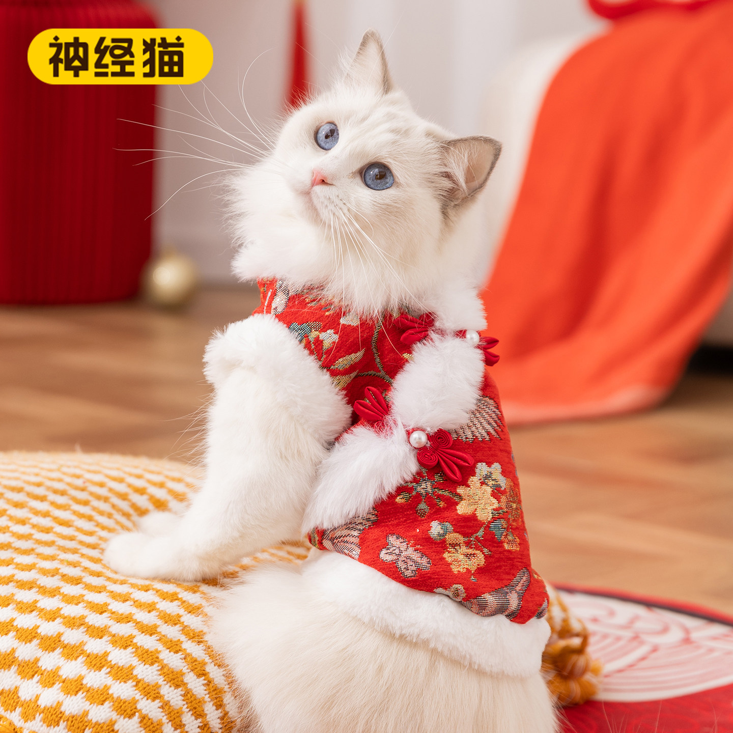 猫咪衣服秋冬喜上眉梢新年牵引唐装马甲旗袍斜襟两脚无袖宠物衣服,宠物/宠物食品及用品,猫宠物服装/雨衣（新）,淘宝优惠券,粉丝福利购,淘宝优惠卷