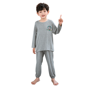 儿童莫代尔春秋睡衣薄款男童长袖家居服套装中大童男孩纯棉空调服