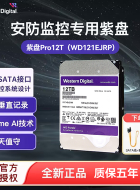 WD/西部数据 紫盘PRO 12T监控级硬盘WD121EJRP 7200转 256MB SATA