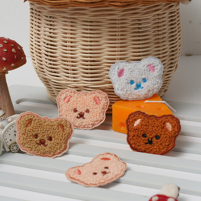 小熊头围巾刺绣贴diy自粘布贴