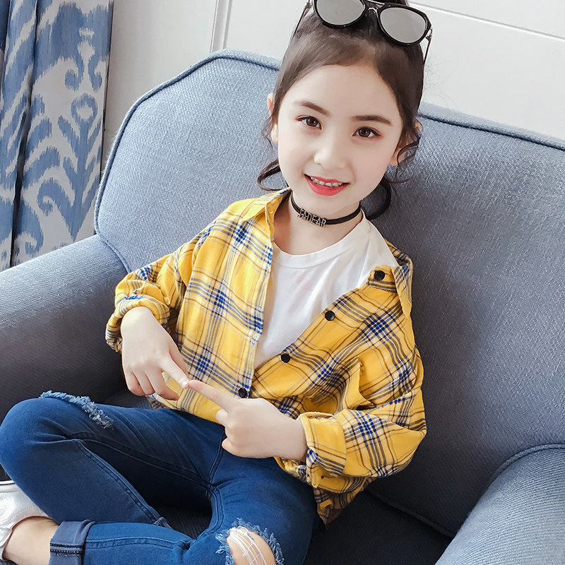 girl lattice shirt 2019 Autumn new pattern Korean Edition Long sleeve children shirt Little Girl Western style jacket pure cottonin the Children/Baby/Family fitted , Shirt  category - from Buy2taobao.com to provide professional Taobao agent buy service