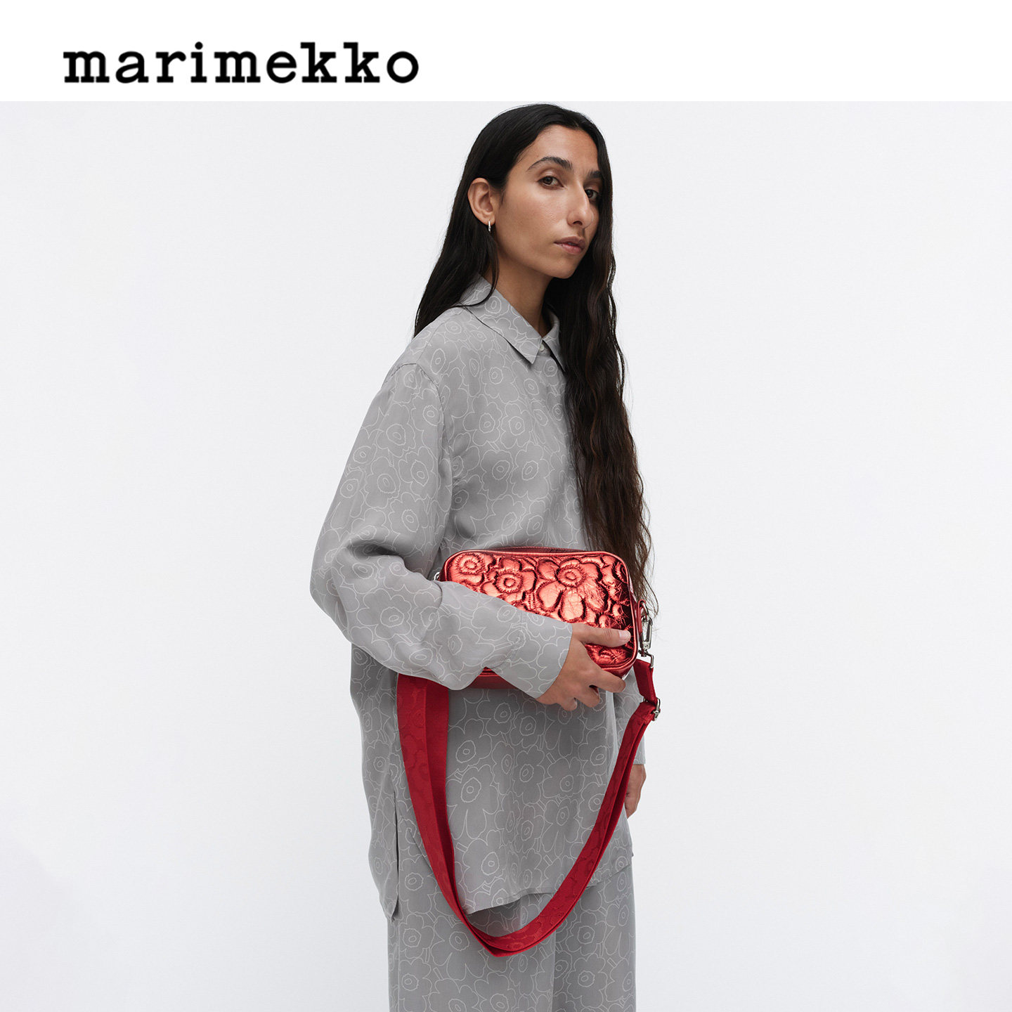 Marimekko【Unikko游霓可】新年亮红色时尚单肩包